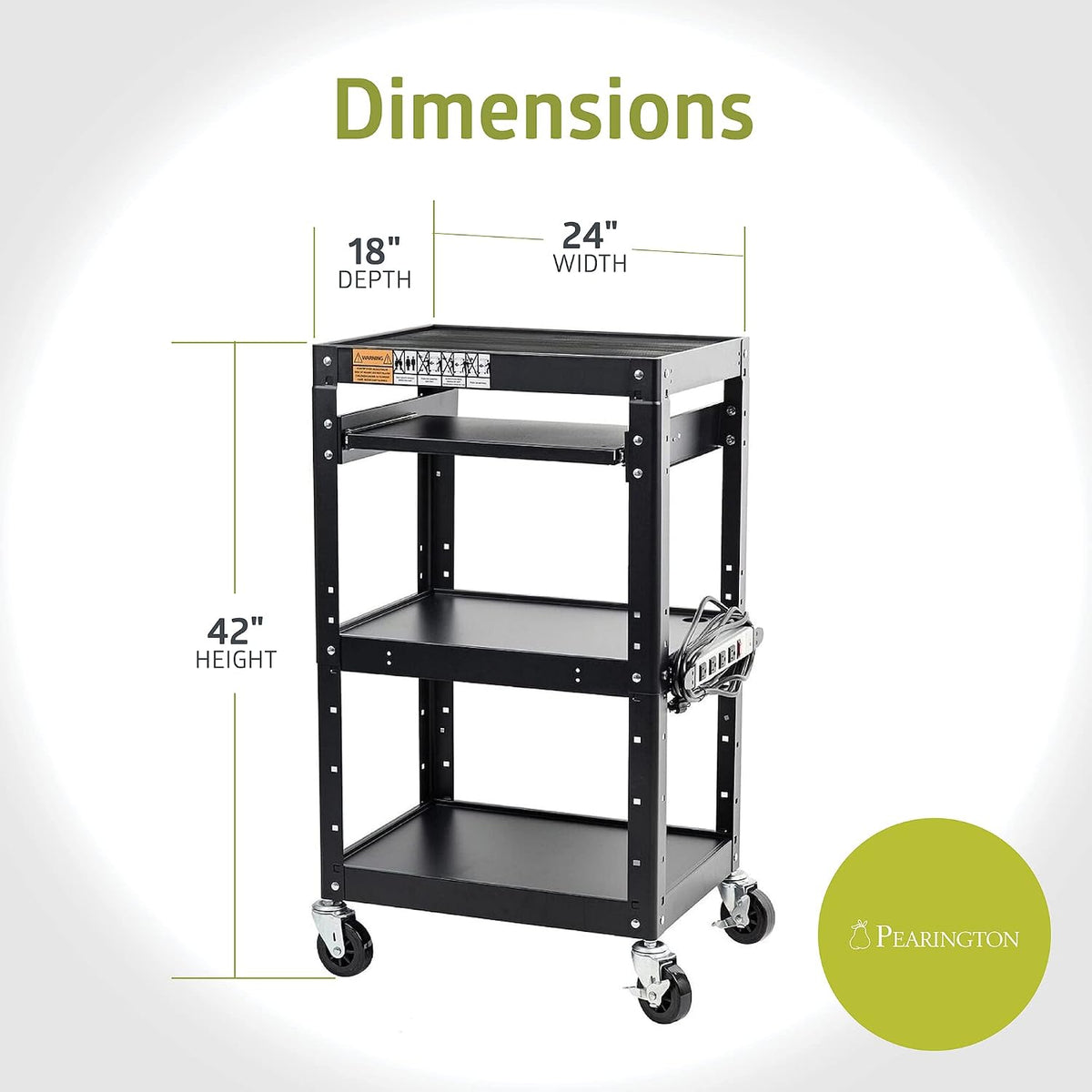 Pearington AV Presentation Cart Stand for Video Projector, TV, Laptop Computers, Printers, Metal Construction Rolling Storage Cart with Adjustable Shelves, 4 Wheels, 4 Outlets, 12ft Cord, Black - Image 7