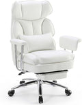 Sweetcrispy Executive Home Office Chair, Ergonomic Desk Chair | Big Tall High Back, Lumbar Support, Reclining Height Adjustable, PU Leather, Computer Gaming, Footrest Swivel Wheels, White by Sweetcrispy