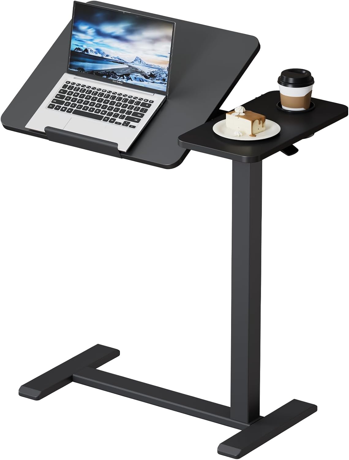 Tilt Top Overbed Table on Wheels, Adjustable Rolling Bedside Table by BIZUM