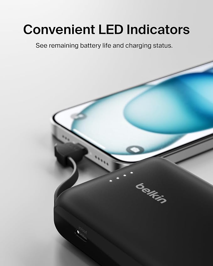 Belkin 10000mAh 20W USB C Power Bank, Portable Charger for iPhone & iPad | Fast Charging, Integrated USB C Cable, Eatra USB C Port, iPhone 17, iPad, Samsung Galaxy S26, Charge 2 Devices - Image 10