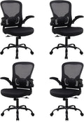 Flysky Mesh Office Chair, Ergonomic Computer Desk Chairs (Black, Set of 4) | Comfy/Comfortable Flip-up Arm Rests, Lumbar Support, Height Adjustable, 360 Degree Rolling Swivel for Home Office by showyourstyle