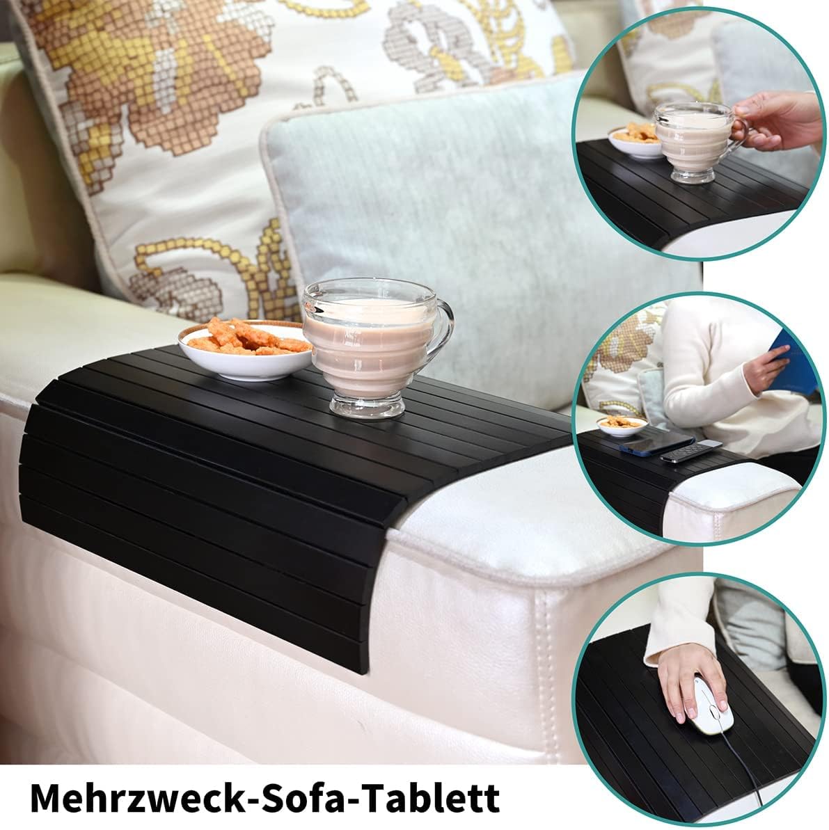 Sofa Arm Tray Table - Flexible/Foldable Couch Arm Table Perfect for Drink & Snacks (16.5" L x 13.25" W x 0.4" H, Black) - Image 3
