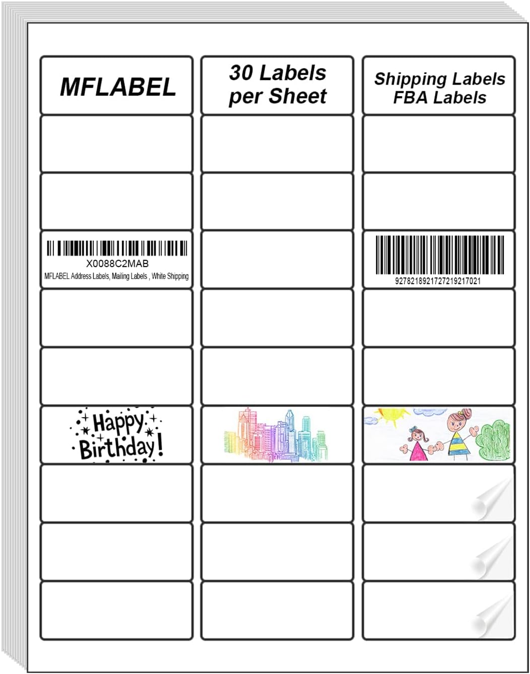MFLABEL Address Label, 1" x2-5/8 Mailing Sticker, 30-UP White Shipping Labels for Inkjet or Laser Printer, 30000 Sticker Labels (1000 Sheets), 30 Label per Sheet by MFLABEL