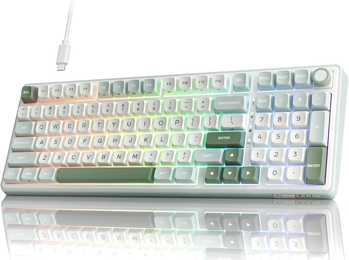 RK ROYAL KLUDGE R98 Pro Wired Mechanical Keyboard, RGB PC Gaming Keyboard with Number Pad and Volume Knob, Gasket Mount, MDA Profile PBT Keycaps, for Win/Mac, Hot Swappable Linear Cream Switch by RKROYALKLUDGE