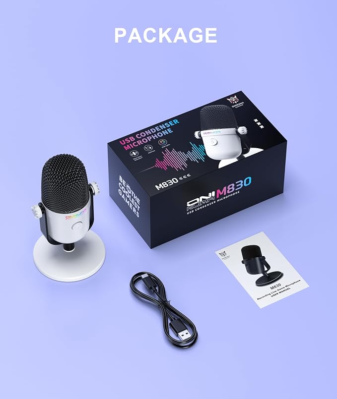Gaming Microphone with Noise Cancellation & Mute Button, USB Condenser Mic for Streaming/Recording, Ultra-Compact Design, Compatible with PC/Mac/PS4/PS5, Podcast/YouTube/Twitch/Discord (White) - Image 7