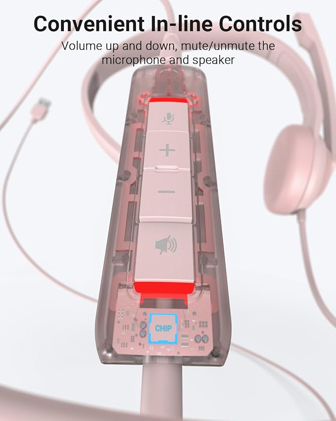 NUBWO HW02 USB Headset with Microphone Noise Cancelling & in-line Control | Ultra Comfort Computer Headphones for Laptop pc, On-Ear Wired Office Call Center Headset for Boom Skype Webinars (Pink) - Image 5