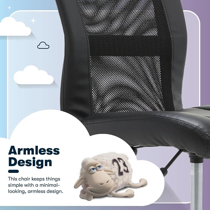 Serta Essential Armless Task Chair, Small Desk Chairs with Wheels, Breathable Mesh Back and Faux Leather, Quality Foam Cushion Seat for Comfort, Minimal Design for Vanity Table, Black - Image 5