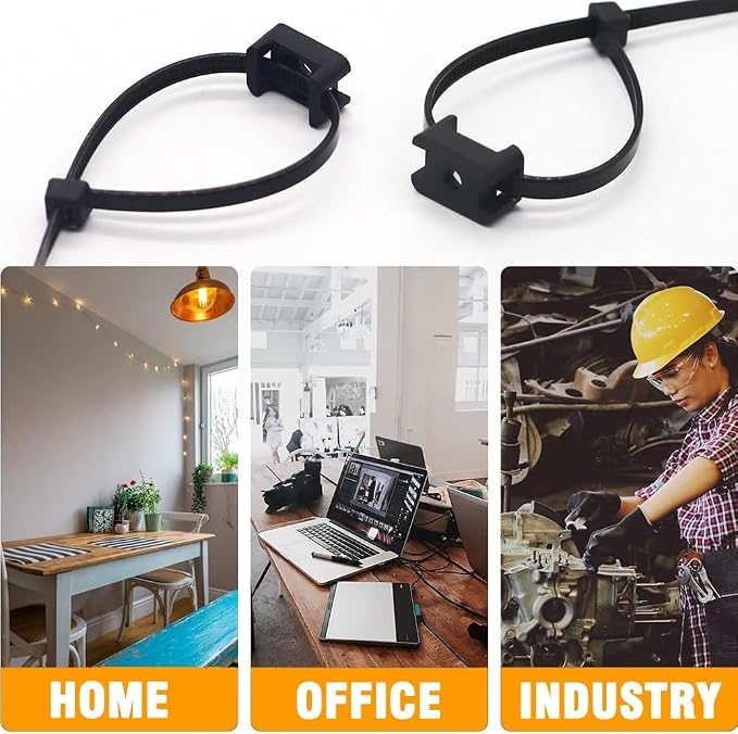 Cable Zip Tie Mounts Kit-100 Pcs Cable Zip Tie Saddle Type Mounts Base with 100 Pcs 8" Cable Ties and 100 Pcs Tapping Screw, Wire Cable Clips Organizer Holders Clamps - Image 6