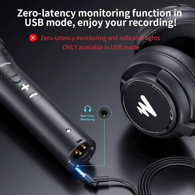 MAONO HD300T USB/XLR Dynamic Podcast Microphone for PC & Audio Interface | Studio Mic with Volume Control, Headphones Jack, Shock Mount, Pop Filter for Vocal Record Streaming Content Creation Singing - Image 4