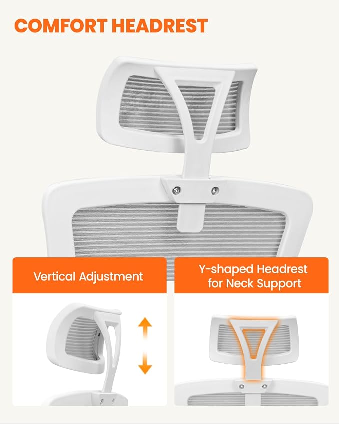 NEO CHAIR Office Chair with Adjustable Ergonomic Lumbar Headrest, Grey | Ergonomic Mesh Back Support with a Height-Adjustable Headrest and Flip-Up Armrests for All-Day Office and Computer Work - Image 4