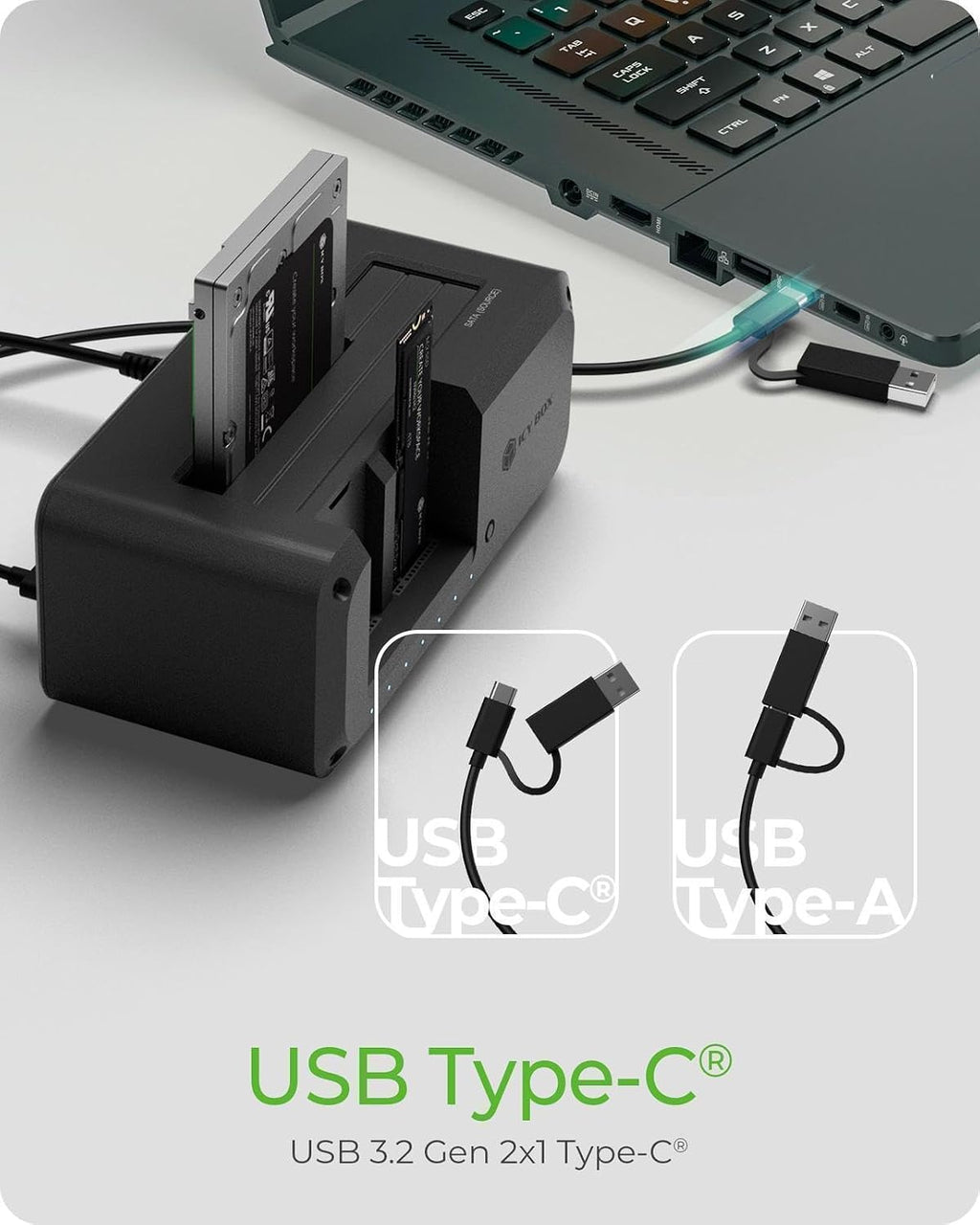 M.2 NVMe & SATA SSD/HDD Hard Drive Docking Station, ICY BOX USB-C 10Gbps NVMe Cloner&Reader, TripleBay Hard Drive cloner for 2.5"/3.5" SSD&HDD Hard Drives, Offline Cloning, Tool-Free (3 Bay) - Image 9