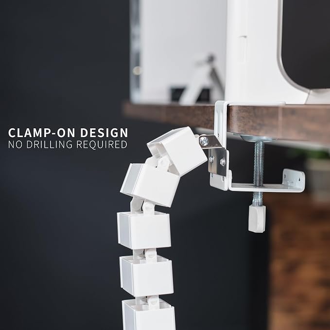 VIVO White Clamp-on Desk Vertebrae Cable Management Kit, DESK-AC01P-W | No Drill Cable Holder, Adjustable Quad Entry Flexible Cord Organizer for Home Office - Image 2