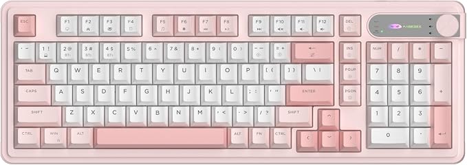 MageGee GK960 Wireless Keyboard, 98 Keys Tri-Mode BT/2.4G/Wired Membrane Gaming Keyboard, RGB Creamy Keyboard with Number Pad, Knob Control, 4000mAh Battery - Sakura Pink - Image 9