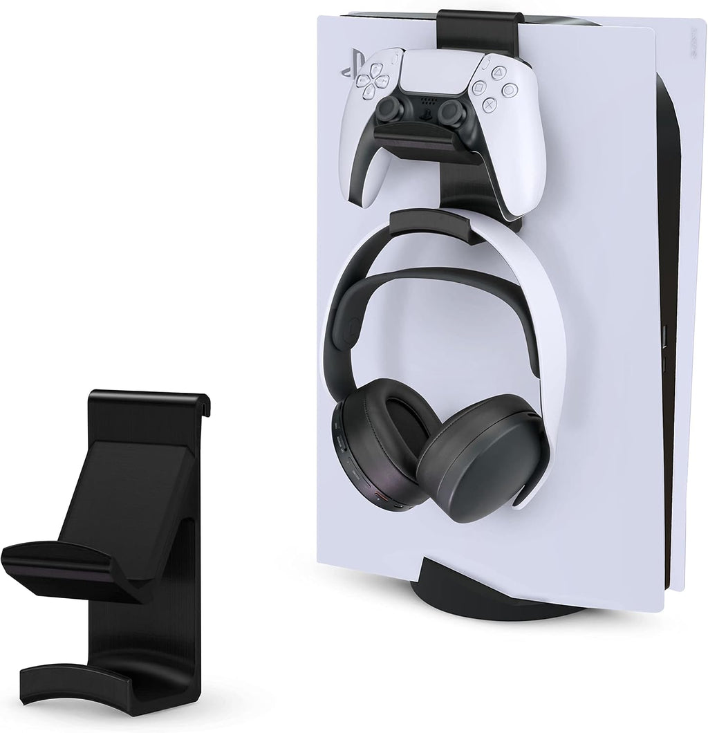 PS5 Game Controller & Headphone Hanger Console Mount for PlayStation PS5 DualSense Gamepad, Hook-On Hanger Bracket - Black by BRAINWAVZ