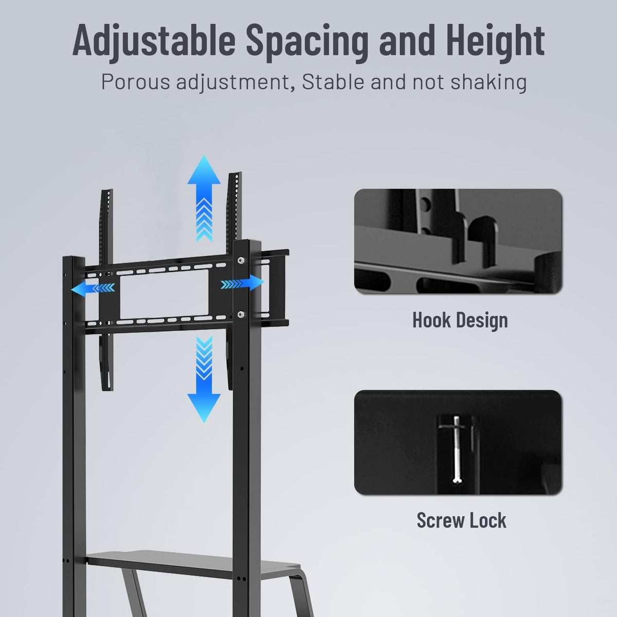 Mobile TV Cart,JYXOIHUB, Rooling TV Stand with Wheels for 32 to 65 Inch LCD LED OLED Plasma Flat Panel Screens up to 100lbs AVA1500-60-1P (Black) - Image 5