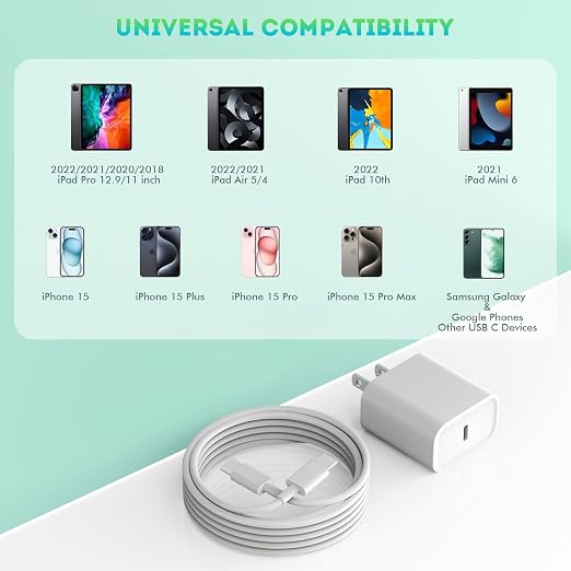 iPhone 16 15 Charger Fast Charging,6FT Type C to USB C Cable Cord,20W USB C | Charging Block for Apple iPhone 17/16/16 Plus/iPhone 15 Plus/15Pro Max,iPad Pro 12.9/11 inch/Air/Mini,Wall Plug Power Adapter - Image 7