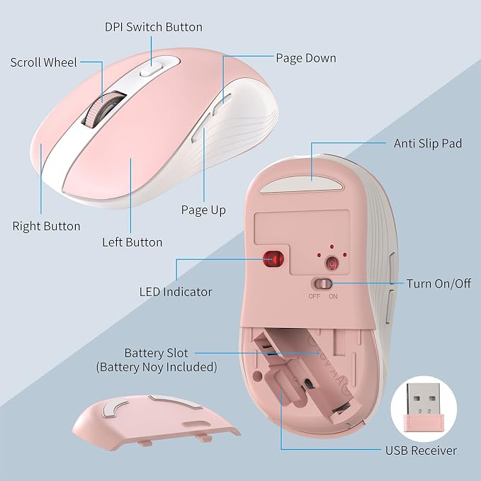 Wireless Keyboard and Mouse Combo, MARVO 2.4G Ergonomic Wireless Computer Keyboard with Phone Tablet Holder, Silent Mouse with 6 Button, Compatible with MacBook, Windows (Pink) - Image 6