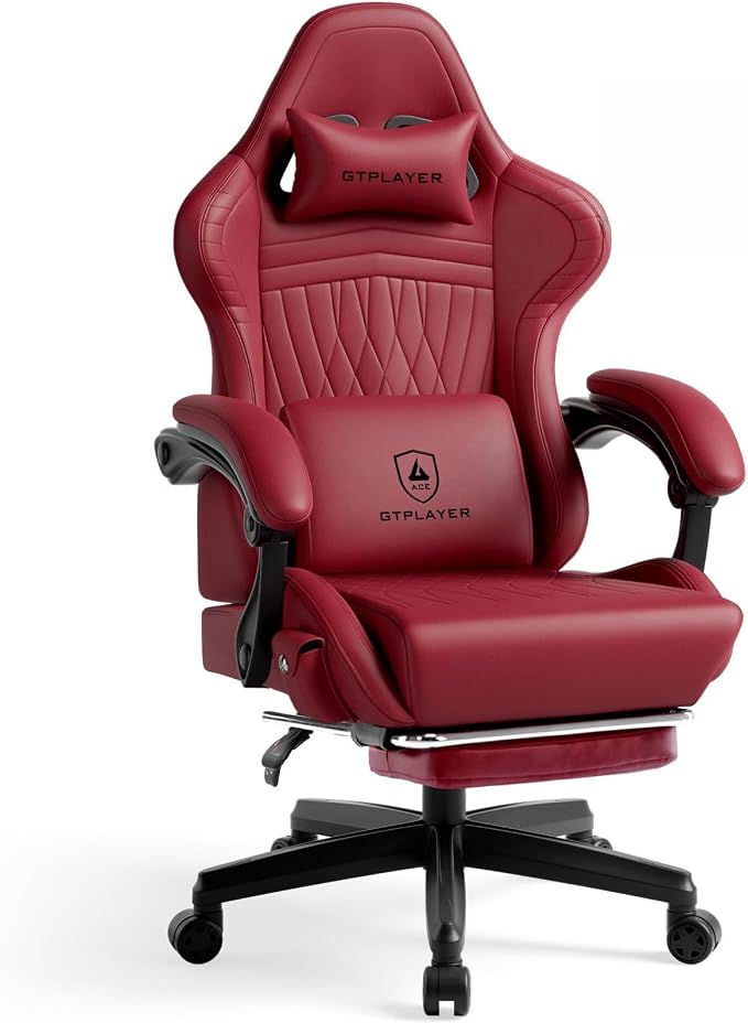 GTPLAYER Gaming Chair with Speakers, Video Game Chairs with Footrest, PC Gamer Chairs for Adults - Padded High Back Ergonomic Reclining Silla Gamer, Linkage Armrest, Ace Pro, Wine Red New by GTPLAYER