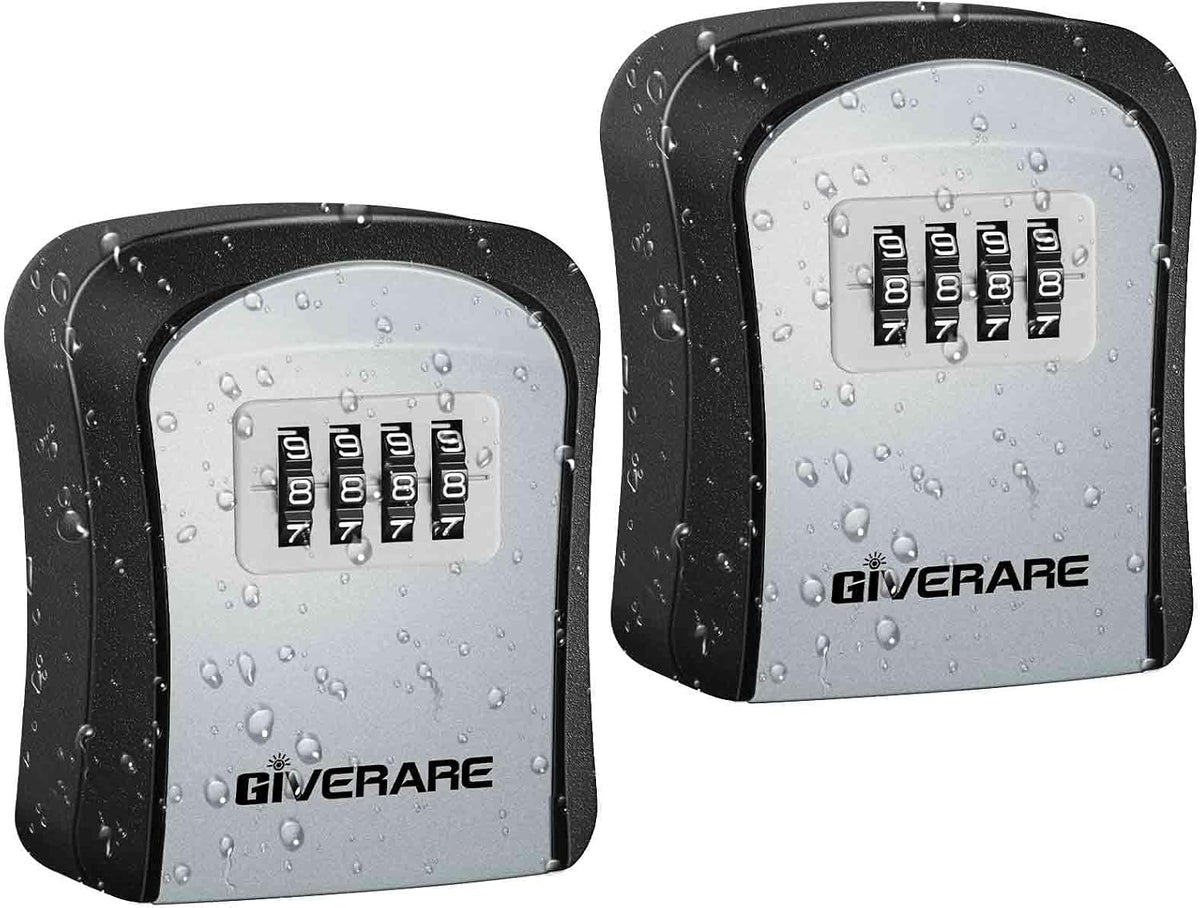 GIVERARE 2 Pack Key Lock Box Combination, 4-Digit Lockbox Wall Mount Outside, Waterproof Outdoor Key Hider, Resettable Code Safe Security Password Boxes with Mounting Kit for Home, Office, Garage-Grey by GIVERARE