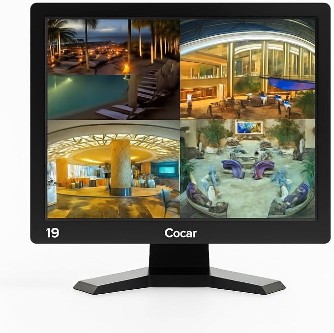 Cocar 19 inch CCTV Security Monitor with BNC VGA HDMI AV Built-in Speaker 4:3 HD Display LCD Screen Display with USB Media Player for Home Surveillance Camera STB PC by Cocar