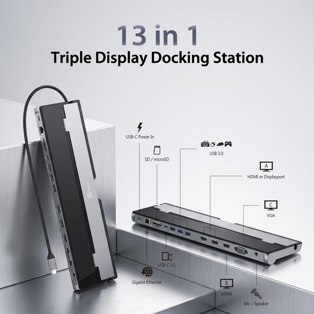 j5create USB C Docking Station- Supports up to 3 Display Simultaneously - Image 2