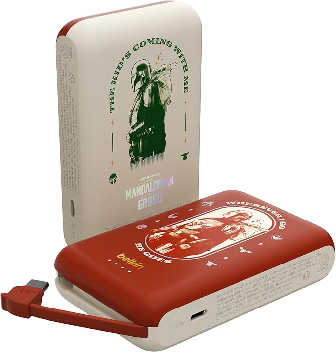 Belkin Disney Mandalorian and Grogu 10000mAh 20W USB C Power Bank Charger | Fast Charging, Integrated USB C Cable, Extra USB C Port, iPhone 17, iPad, Samsung Galaxy S26, Charge 2 Devices by Unknown