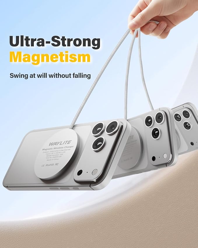 6FT Magnetic Wireless Charger Charging Pad - 15W Fast Mag-Safe Phone Charger for Apple iPhone 17 16 15 14 13 12 Series & AirPods 4 3 2 Pro, Phone Charging Pad with Plug for Desk & Travel, 2Pack White - Image 4