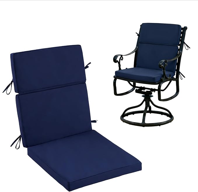 High Back Patio Chair Cushions, 21x20 Waterproof & Fade-Resistant Outdoor Dining Chair Cushions, Indoor/Outdoor High Back Cushion, Seat Pad for Glider and Lawn Chair, Navy Blue by Zonamat