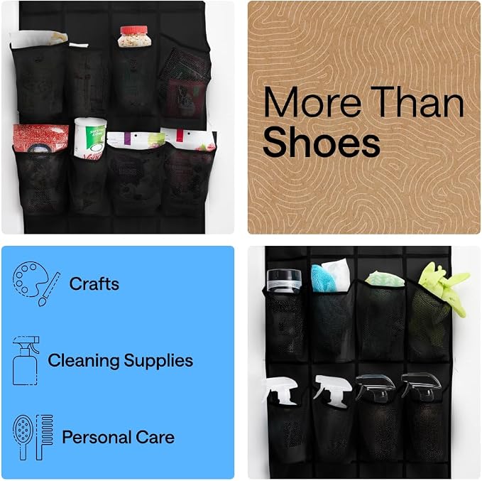 GORILLA GRIP Over the Door Shoe Organizer, 35 Large Pockets, Black | Breathable Mesh Pocket, Space Saving Hanging Storage Holder, Closet Rack Hanger for Shoes, Pantry and Bathroom Accessories - Image 6