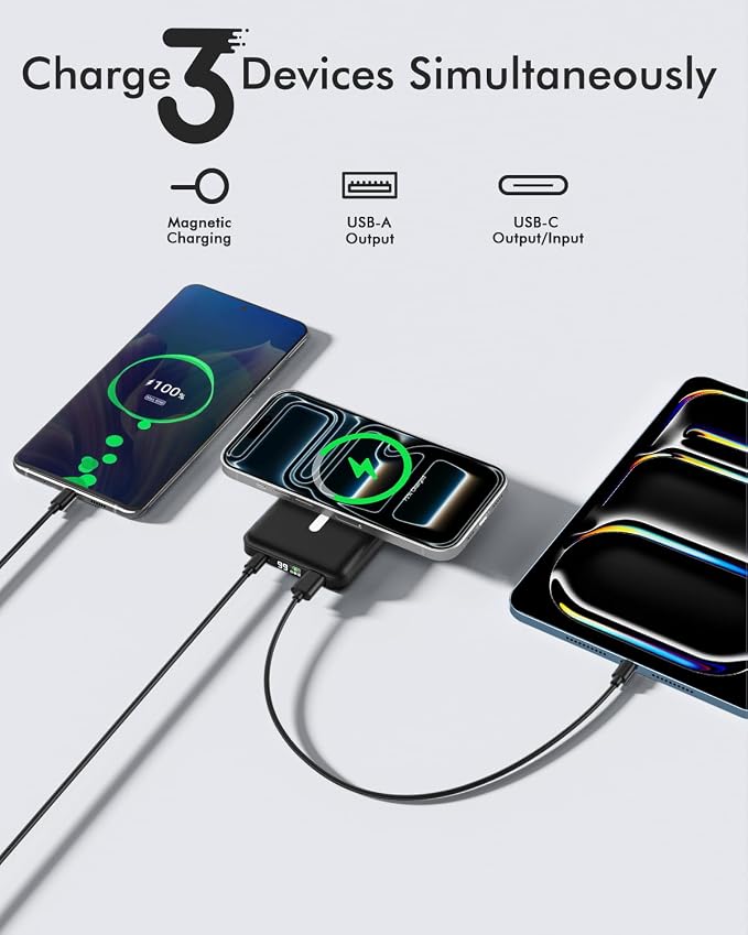 podoru for Magsafe Power Bank, 10000mAh Slim Magnetic Portable Charger | 22.5W PD Fast Charging, Travel Essentials with USB-C Cable LED Display, Wireless Battery Pack for iPhone 17-12 Series - Image 4
