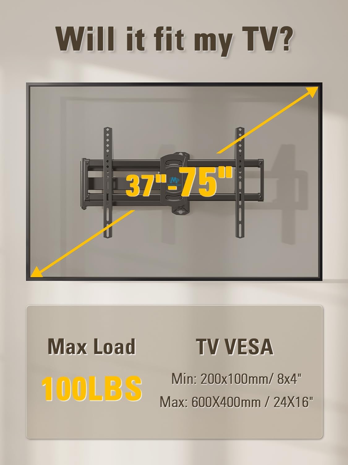 Mounting Dream Corner TV Wall Mount Long Arm Swivel for 37-55-65-75 Inch TV - Image 5