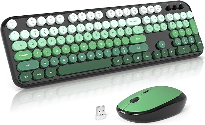 MOFII Wireless Keyboard and Mouse Combo,2.4G Typewriter Keyboard Quiet Mice | Retro Full Size Computer Keyboards,Cute Mouse, USB Dongle Plug and Play, for PC,Laptop,Desktop,Windows (Black Green Gradient) by MOFII