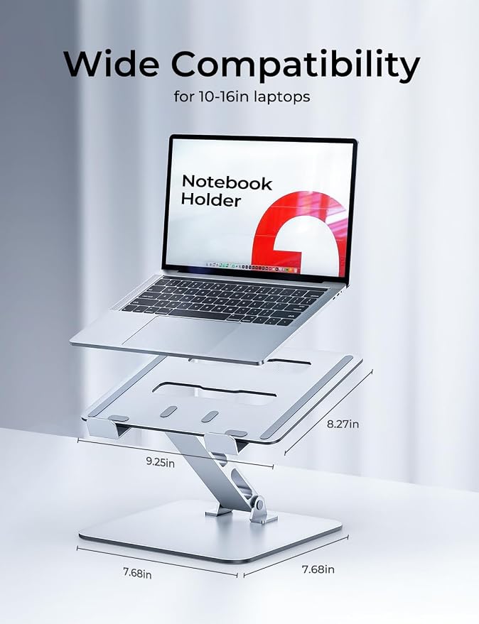 Adjustable Ergonomic Laptop Stand for Desk, Foldable Computer Stand, Stable Aluminum Lectern Notebook Riser & Portable Laptop Holder Mount Compatible with 10-16" MacBook Pro/Air, Dell, HP - Image 7