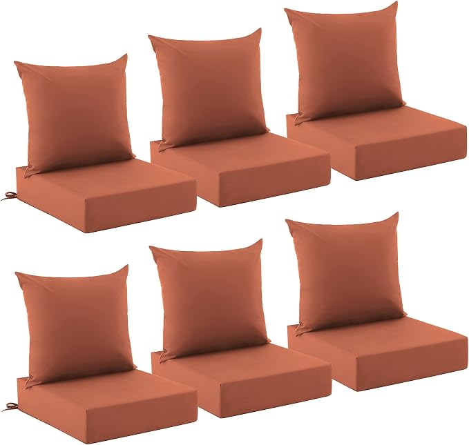 Outdoor Cushions for Patio Furniture, Outdoor Seat Cushion Set 24 x 24 x 5.75 in, Waterproof & Fade Resistant Outdoor Chair Cushions, Patio Chair Cushion with Removable Cover, Set of 6, Spice by Zonamat