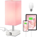 Pink Touch Table Lamp for Bedroom - Dimmable, USB C+A, Girls Bedside Lamp | 3-Way Dimmable, 3000K LED Bulb Included, Square Pink Shade White Base, Cute Room Decor for Teen Girls, Kids, Nightstand, Desk by Ambimall