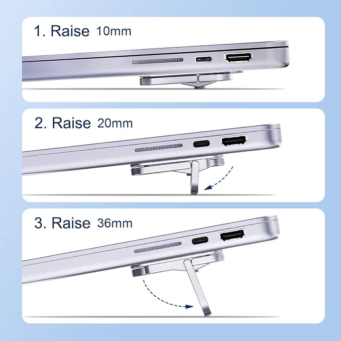 Hagibis Adjustable Laptop Stand for Desk - Portable Laptop Riser, Ergonomic Aluminum Cooling Pad for MacBook Pro Air, Tablet (Silver) - Image 2