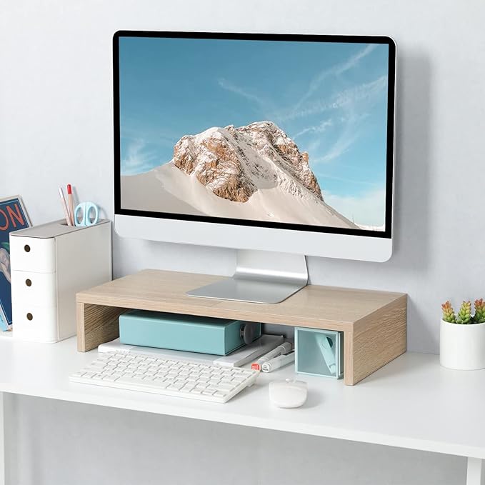TEAMIX 20 inch Wood Monitor Stand Riser, Wooden Desktop Stand Shelf, Maple | Fits Laptop, Printer, TV, PC, Keyboard Storage, Space-Saving, Ergonomic Design, Desk Organizer for Home Office Gaming Vanity - Image 2
