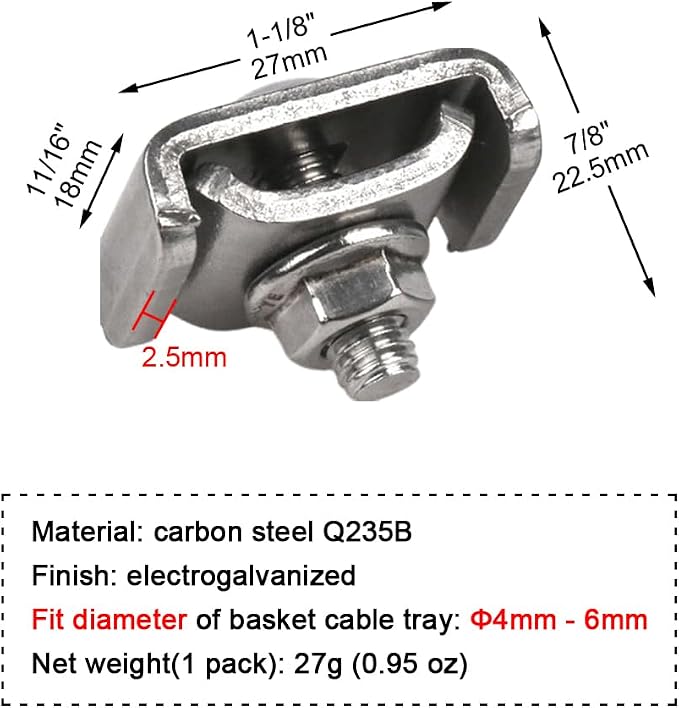 50 Pack Wire Mesh Cable Tray Coupler Kit, Steel Bracket Hardware Components for Cable Management, End-to-End Splice Connector Reinforced Joint Clamp Fit 4mm - 6mm Dia. Basket Cable - Image 2