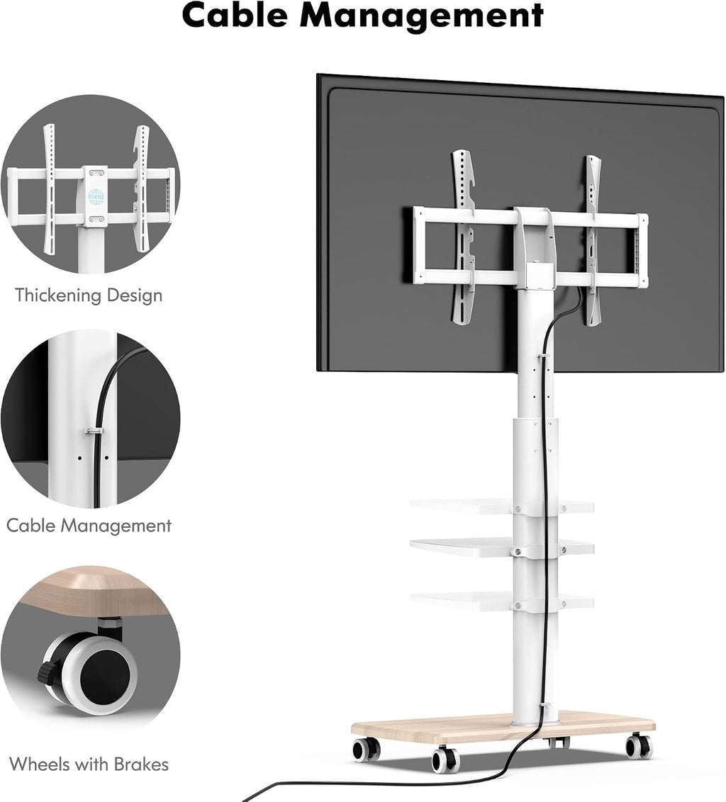 FITUEYES Rolling TV Stand for 32-75 Inch TVs with Swivel Mount, White - Image 6