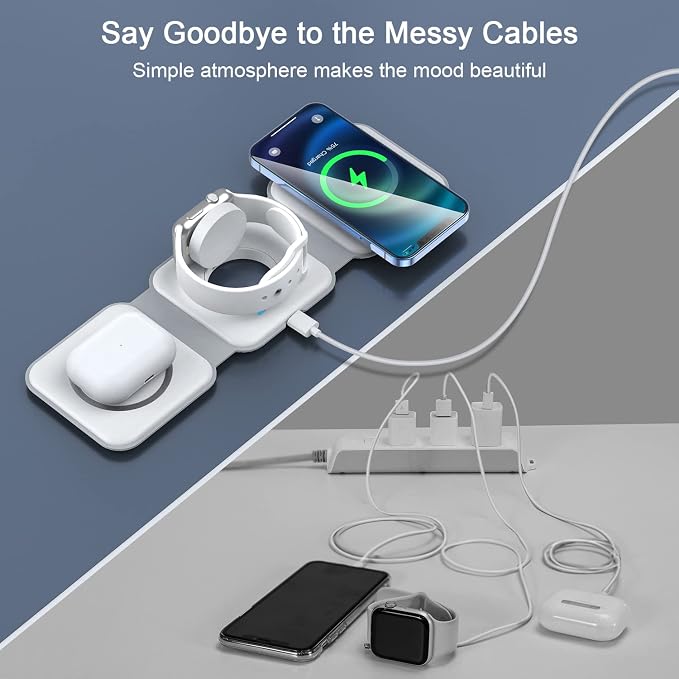 Wireless Charger 3 in 1,RTOPS Magnetic GaN Traval Wireless Charging Station Compatible with Apple Magsafe Multiple Devices for iphone17/16/15/14/13/Pro/Max,iWatch,AirPods4/3/2/Pro(Adapter Includes) - Image 4