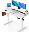 HUANUO 48″ x 24″ Electric Standing Desk with 2 Drawers, C-Clamp Mount Compatible, Height Adjustable Computer Desk, Home Office Stand Up Desk with 4 Preset Heights & 2 Hooks, White by HUANUO