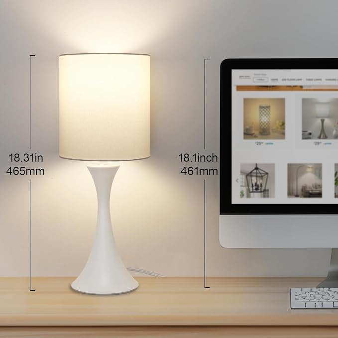Modern Table Lamps, 3 Way Touch Control Table Lamp, Dimmable Desk Lamp, White Nightstand Lamp with Fabric Shade, Small Bedside Lamp for Living Room, Dorm,Home Office, LED Bulb Included - Image 4