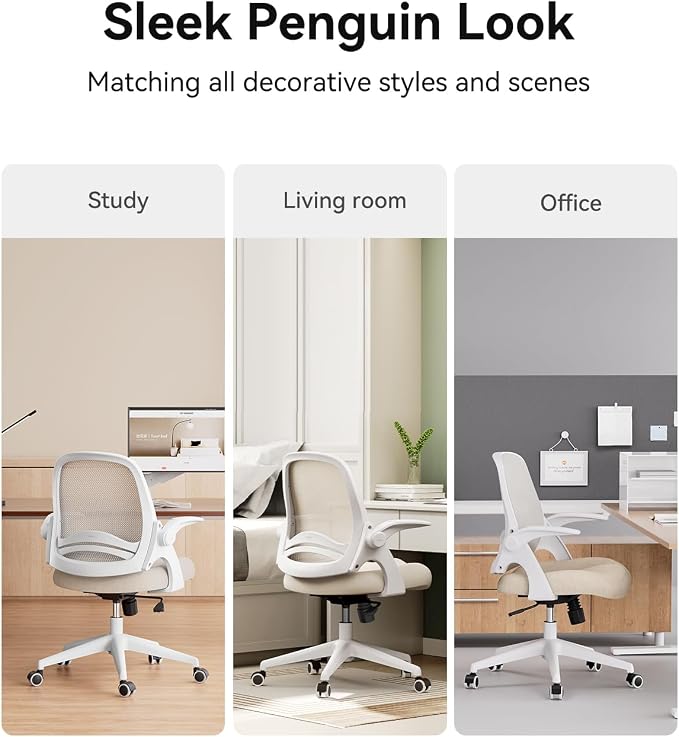 Hbada Office Desk Chair with Flip-Up Armrests and Saddle Cushion, Ergonomic Office Chair with S-Shaped Backrest, Swivel, Mesh, Grey - Image 5