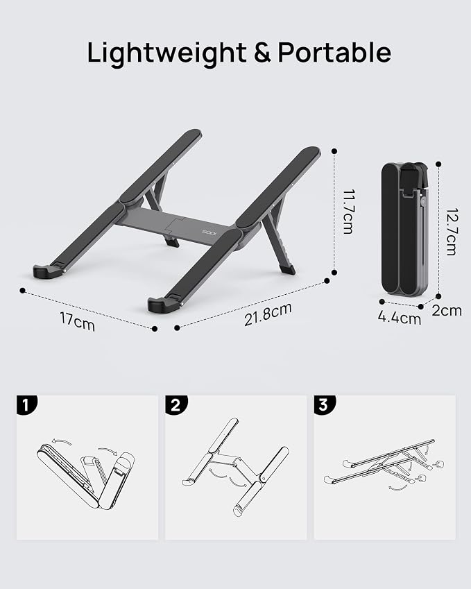 [Ultra Compact] Foldable & Portable Laptop Stand for Desk, Lightweight Tablet Stand for Business Travel, Library, Cafe, 6 Level Height Ergonomic Aluminum Computer Holder for 10-16" Laptops - Image 8