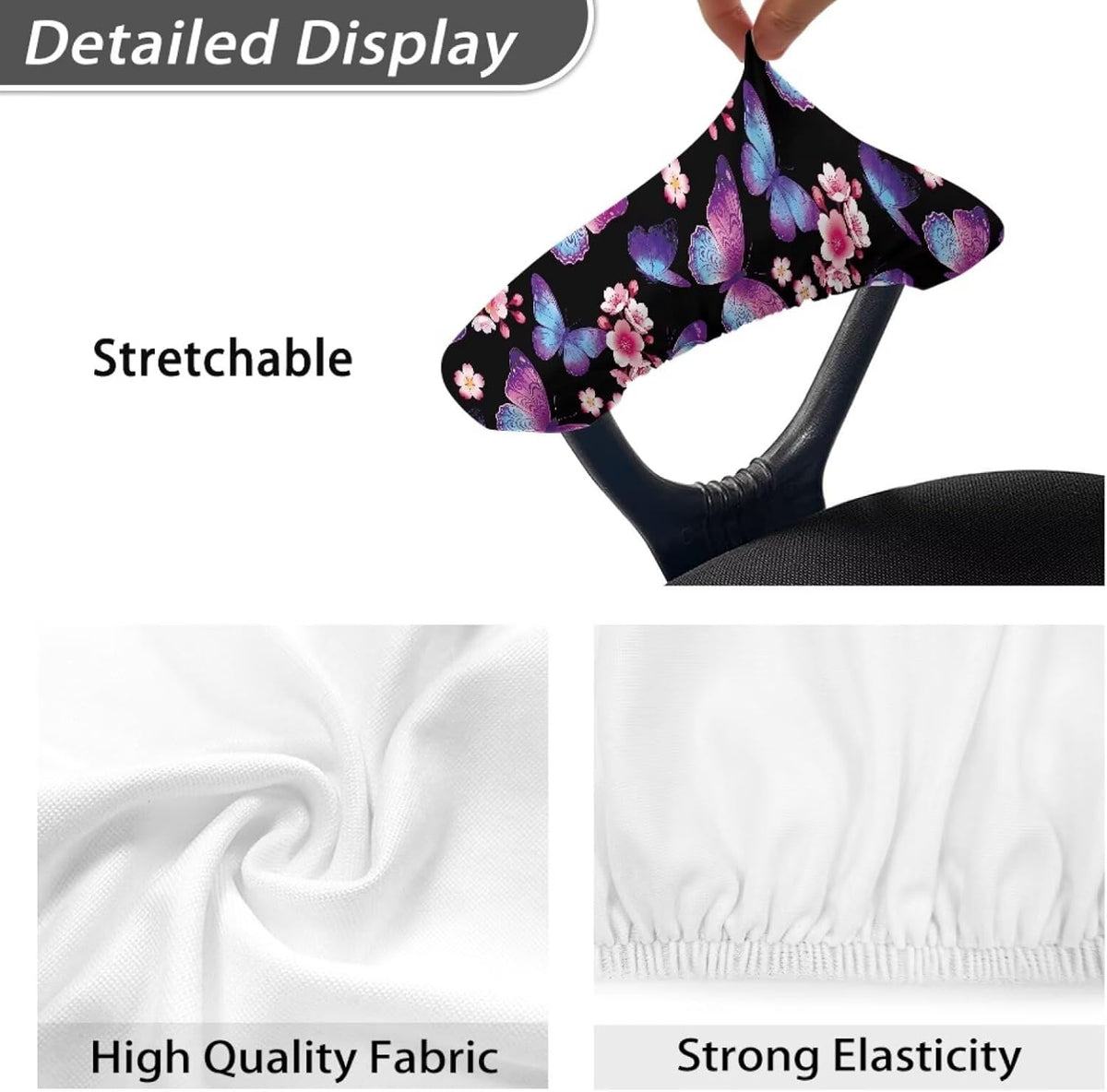 Office Chair Armrest Slipcovers Covers 2Pcs/Set Butterfly Cherry Blossom Print Soft Stretchy Computer Chair Arm Rest Cover Universal Fits Rotating Desk Gaming Chairs, Home Decor - Image 5