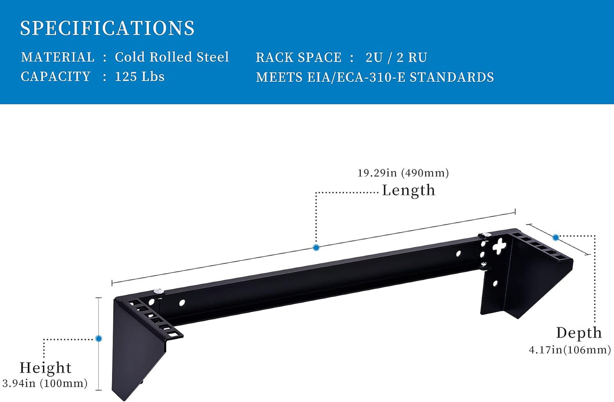 2U Vertical Wall Mount Rack - Heavy Duty 125lbs Capacity Vertical Mounting Bracket - Image 2