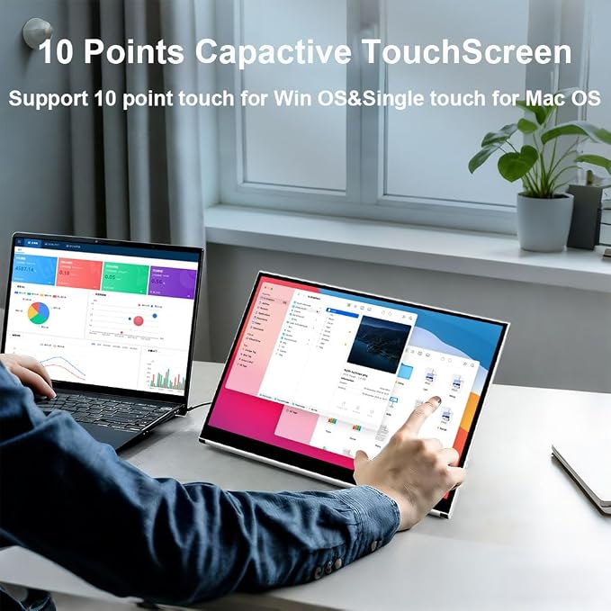 Portable Monitor Touchscreen 15.6 Inch External Display with MPP Stylus | IPS, FHD, 100% sRGB, 400 Nits, Built-in Stand, USB-C/HDMI/Mini DP for Laptop, PC, Mac, Surface, Console - Image 3