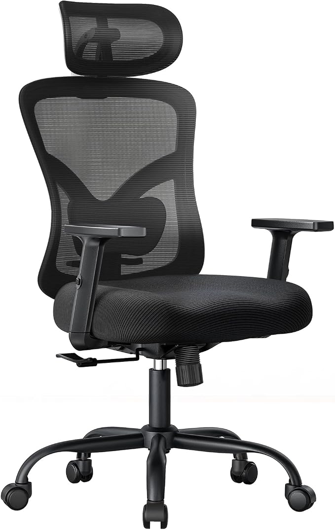 NOBLEWELL Ergonomic Office Chair with Padded Lumbar Support, 2D Headrest, Adjustable Armrests, Upgraded Contoured Seat Cushion, 130° Rocking Tilt, Computer Gaming Chair for Home Office by NOBLEWELL