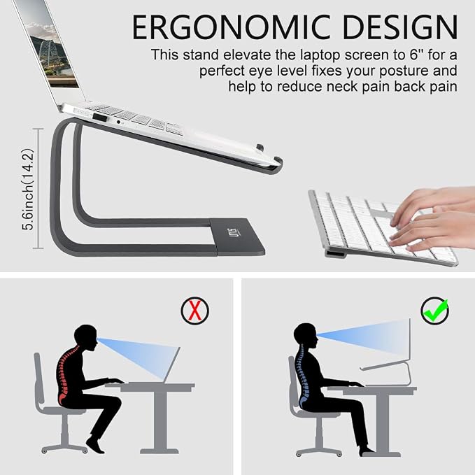 Laptop Stand for Desk, Black, Up to 15.6" Laptop | Ergonomic Computer Stand Riser Holder for MacBook Air Pro, Dell, HP, Lenovo, Samsung, Alienware - Image 7