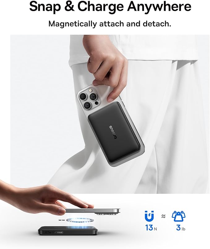 Baseus for MagSafe Portable Charger, Qi2 Certified 15W Wireless Magnetic Power Bank 10000mAh with USB-C Cable 22.5W PD Charging, Battery Pack Compatible with iPhone 17/16/15/14/13 Pro/Pro Max Series - Image 6